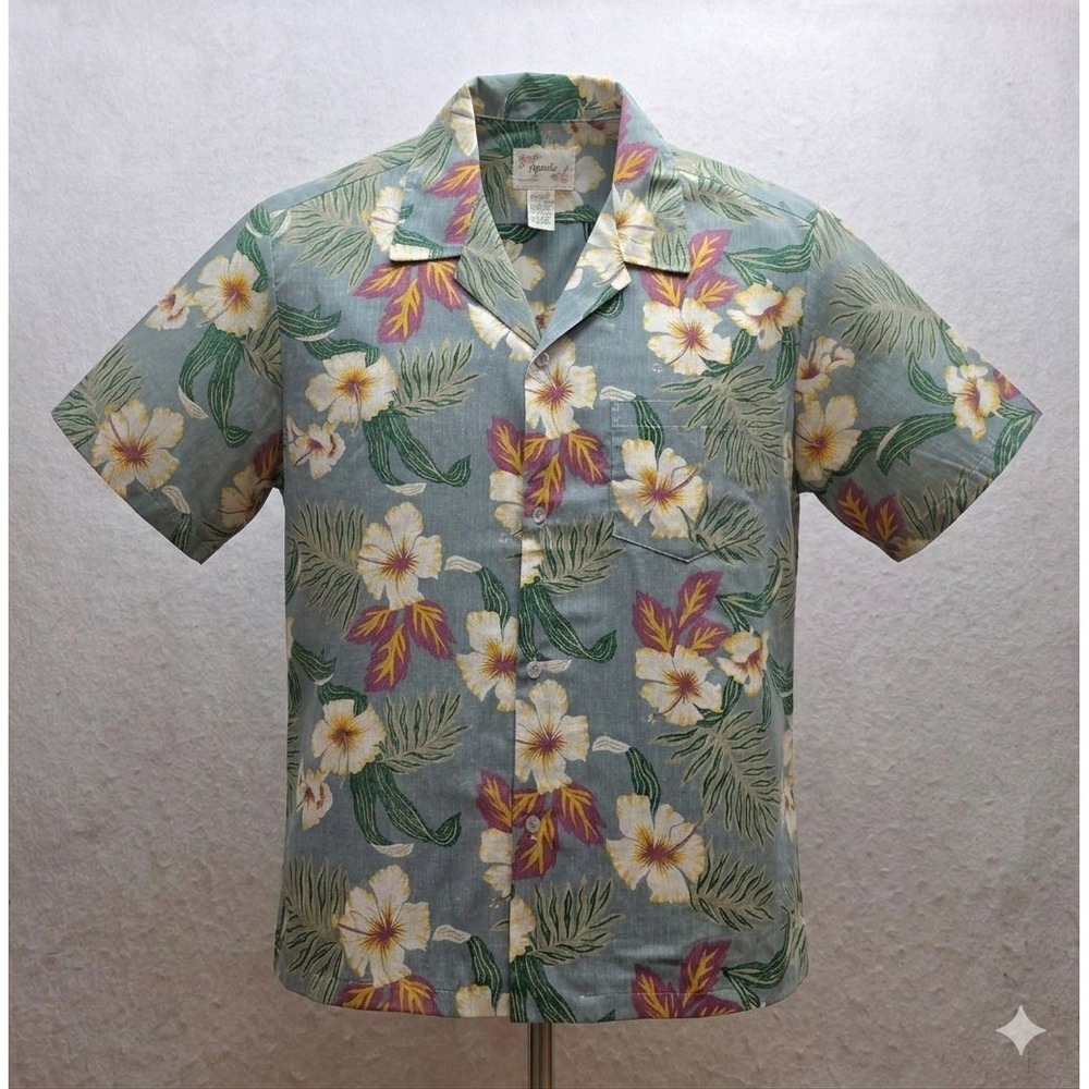 Howie Men's Green & Blue Flower Print Short Sleeve Hawaiian Shirt. Size XL